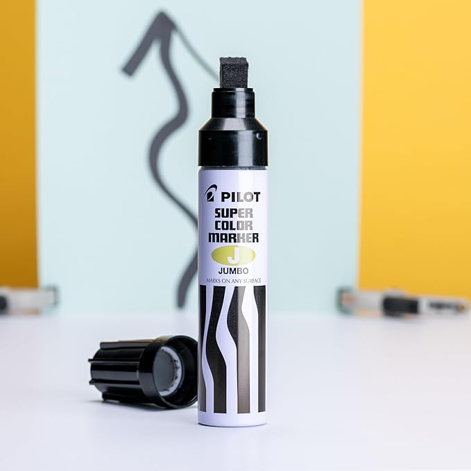 PILOT Super Color Jumbo Refillable Permanent Markers, Black Ink, Extra-Wide Chisel Point, 12-Pack (43100)