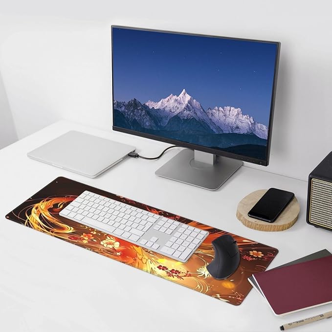 Gorgeous Phoenix Gaming Mouse Mat Extended Large XL Mouse Pad Desk Mat Non-Slip Rubber Mice Pads Stitched Edges for Office and Home,31.5 X 11.8 X 0.12 Inches
