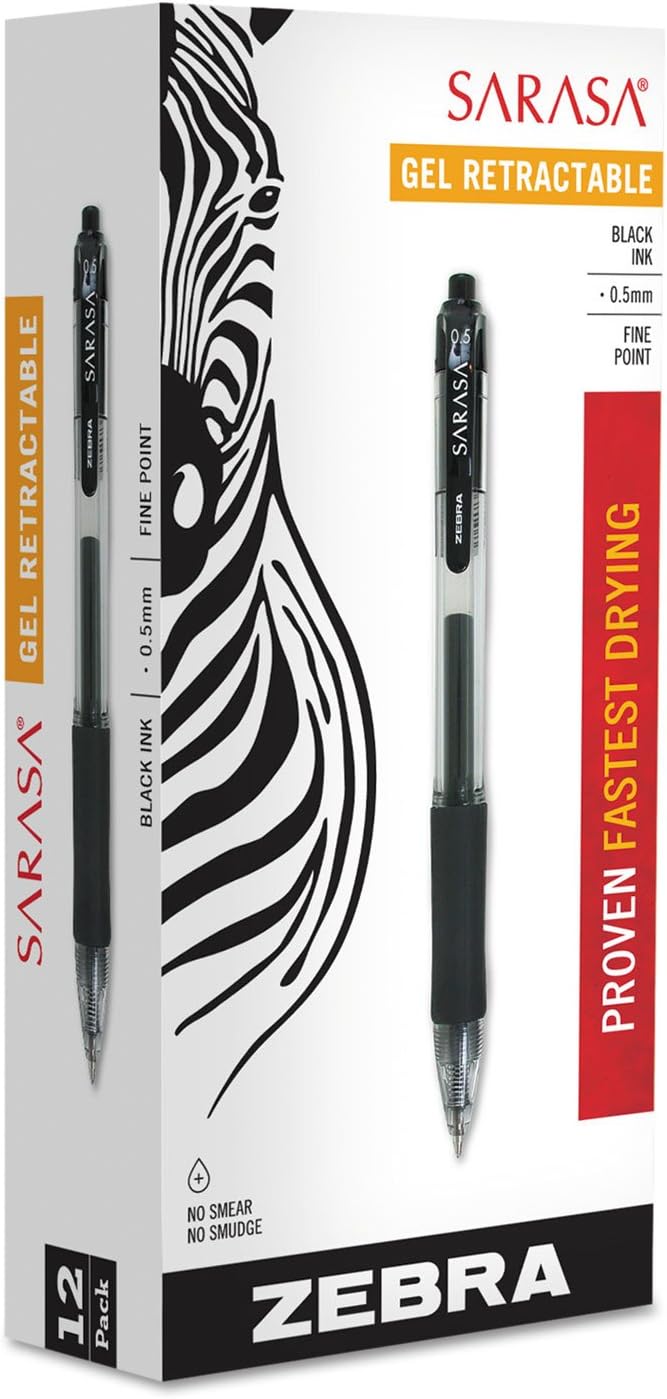 Zebra Pen Sarasa Dry X20 Retractable Gel Pens, 0.7mm Medium Point, Black Ink with Rapid Dry Ink Technology, Ideal for Office Supplies and School Supplies, 36-Pack (46136)