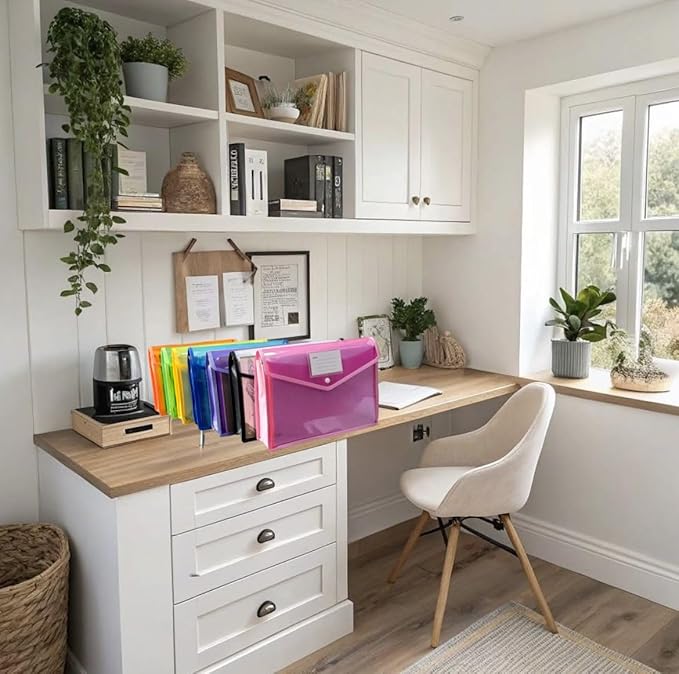 7 Pack Plastic Expanding File Folders, Folders For Documents With Snap Closure, Assorted Colors, Transparent Envelopes, Documents Holder,Paper Organizer, Waterproof, Fit Letter/A4 Size (A4) (Colorful)