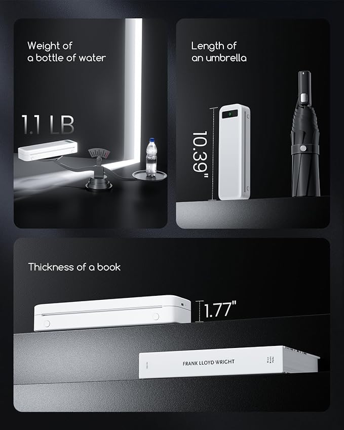 Portable Thermal Printer, Bluetooth Portable Printers Wireless for Travel Home, Small Inkless Mobile Mini Printer for Phone Laptop, Support 8.5'' x 11'' US Letter,A4,4.33'',3.14'',2.08'' Thermal Paper