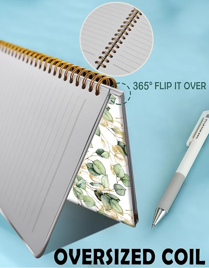 Spiral Journal Notebook for Women,A5 College Ruled Notebooks 6"x 8.4",Gold Eucalyptus Branches 120 Pages Lined Journal with Premium Thick Paper,Perfect for School Office Home Gifts(Watercolor Tropical