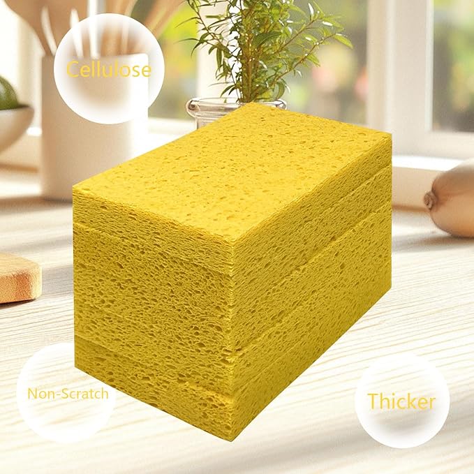 Cellulose Sponges, Large Size 4" x 6" x 1" - Heavy Duty Scrub Kitchen Sponge, Clean Tough Messes Without Scratching Kitchen Cleaning Pads, Pop Up Eco DIY (6 Pack), Yellow
