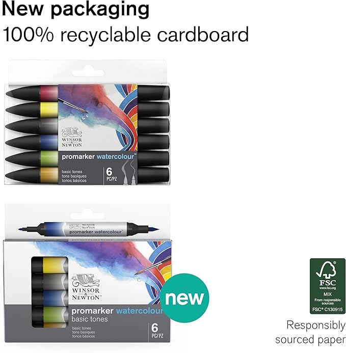 Winsor & Newton ProMarker Watercolor Marker Set, 6 Count, Sky Tones