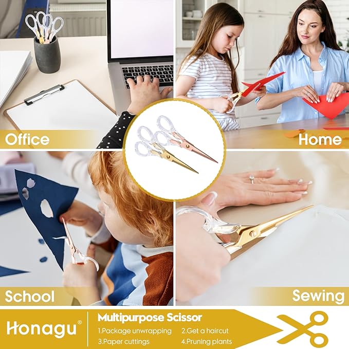 Honagu Acrylic Scissors 2-Pack 6.5", Multipurpose Stainless Steel, Sharp, Safe,Paper and Fabric Scissors for School, Office, Home, Sewing and Crafting (Rose Gold+Gold)