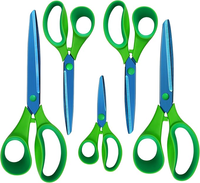 Scissors, Heavy Duty Blue Titanium Plated with Sharp Stainless Steel Blades, Comfort Grip Handles, Multipurpose for School, Home, Office, Art, Craft, Sewing, 5 Pack