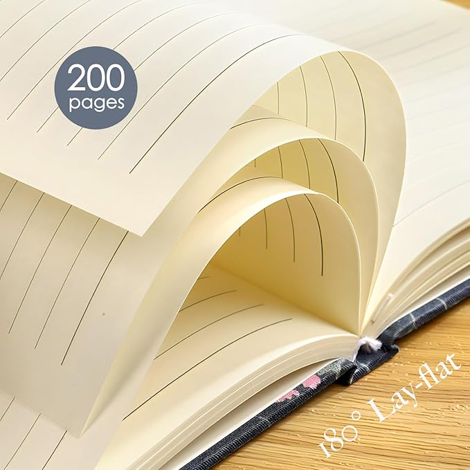 Floral Journal for women, Floret Hardcover Notebook, A5, 6x8, Medium Ruled Notebook, Lay-flat, Linen Journal, Notebooks for School, Writing Journal, Reading Journal, Plant Journal, Navy Blue