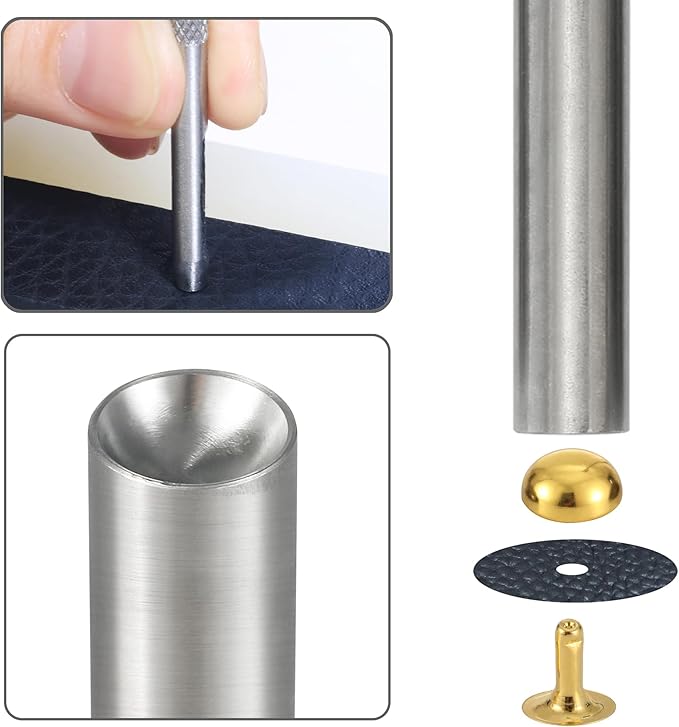 YORANYO 150 Sets 12x6mm Round Dome Leather Rivets Studs for Clothing Purse Feet for Handbags Studs and Spikes with Hole Punch and Mushroom Rivets Setter for Shoes Bags Belts Dog Collars Leather Craft