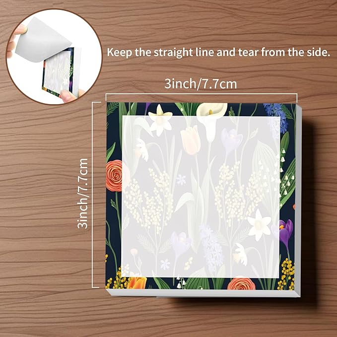 Sticky Notes, 2 Pads, 3x3 inches, Cute Colorful Fun Self-Stick Note Pads, Easy Post, Strong Adhesive Notepad Bright Floral Garden