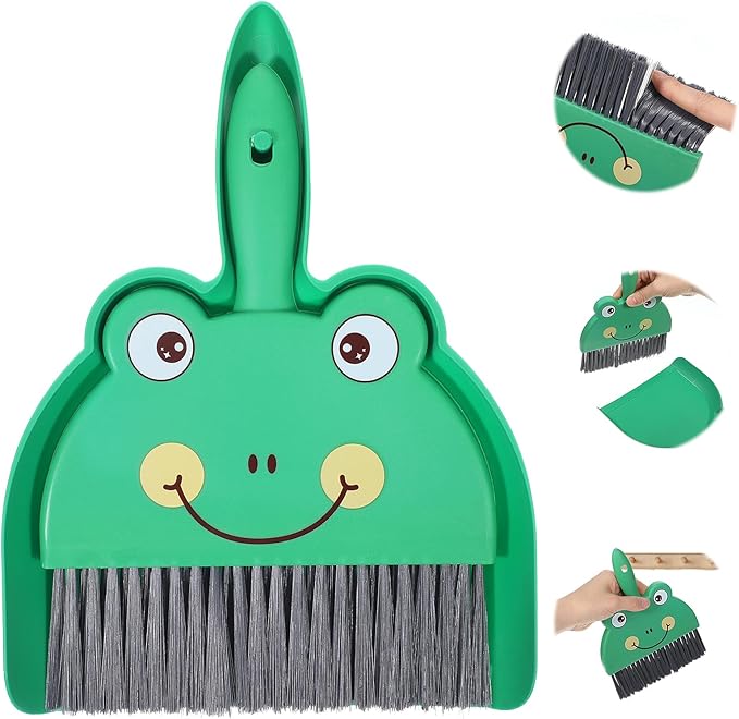 Tyqour Green Small Dustpan and Brush Set Cute Mini Hand Broom and Dustpan Set Portable Durable Desktop Cleaning Supplies for Tabletop Debris Keyboards