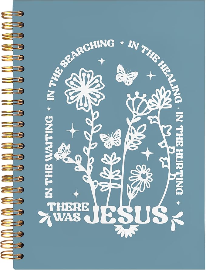 BearCake Boho Floral Christian Notebook Journal, Christian Gifts for Women, Bible Notebooks for Note Taking, Bible Journaling Notebook, There Was Jesus Hardcover Spiral Notebook 5.5x8.3 Blue 1