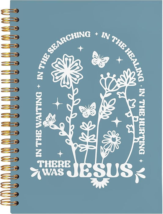 BearCake Boho Floral Christian Notebook Journal, Christian Gifts for Women, Bible Notebooks for Note Taking, Bible Journaling Notebook, There Was Jesus Hardcover Spiral Notebook 5.5x8.3 Blue 1