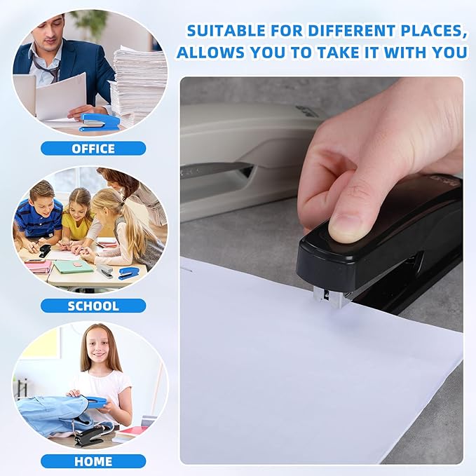 Desktop Stapler School College Office Supplies Portable Durable Staplers for Desk Accessories Heavy Duty Stapler with 25 Sheet Capacity for Home Classroom Office Teacher (Black, Blue, Gray, 6 Pcs)