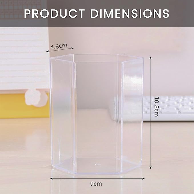 Acrylic Pen Holder for Desk | Hexagonal Cute Pen Holder | Multipurpose Clear Acrylic Makeup Organizers, Clear Toothbrush Holder Cups & Pencil Cups for Classroom, Office Desk Accessories