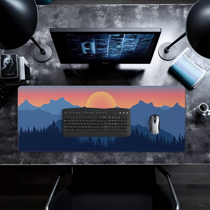 Japanese Mountain Landscape Gaming Mouse Pad XL Extended Large Mousepad with Nonslip Rubber Base Stitched Edges Laptop Computer Keyboard Desk Mat for Office Home and Game