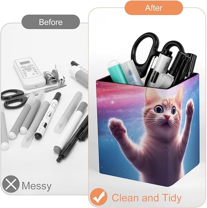 Fashion Pencil Pen Holder Cup, Waterproof Office Supplies, Waterproof Multifunctional Office Supplies Funny Space Cat