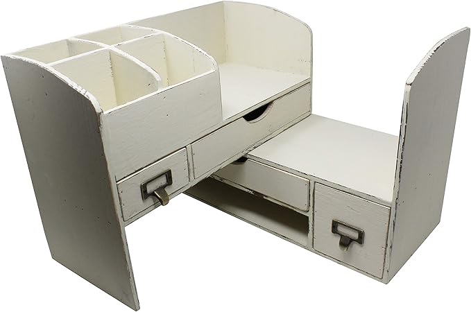 Executive Office Solutions Large Adjustable Wooden Office Desk Organizer For Desktop, Tabletop, or Counter – Wood Storage Shelf Rack – For Office Supplies, Desk Accessories, or Mail - White (WO13)