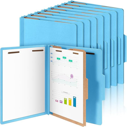 24 Pcs Classification Folders Letter Size, 1 Divider Pressboard File Folder with Fasteners, Expanding File Organizer Bulk for Teachers, Clergy, Office, Church, Christmas Donations (Blue)