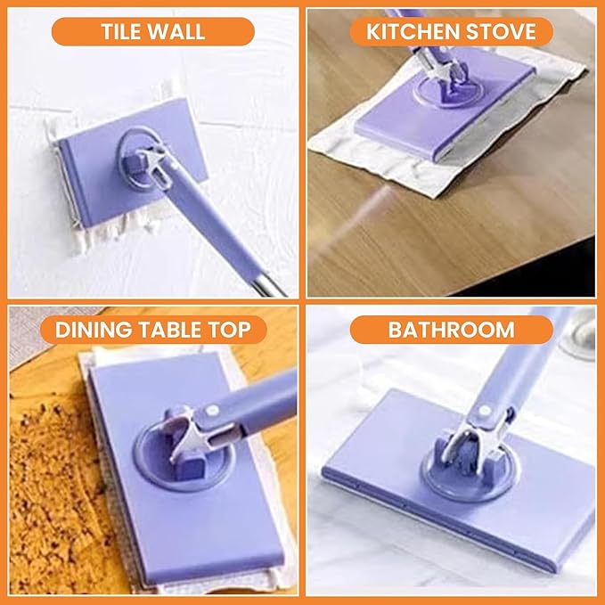 Snap Grip Mini Mop,Convenient Cloth Changing Mini Mop,Retractable Gap Dust Cleaner Flat Mops with Locking Head &Sweeping Cloths,（1mop + 5random Color Rags (Purple)