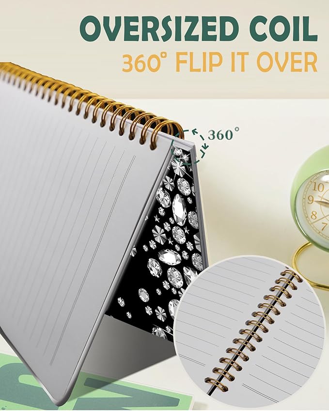 Ruled Spiral Writing Notebook,A5 Hardcover Lined College Journal for Women,Strong Twin-Wire Binding with Premium Paper,8.4" X 6",Perfect for School,Office,Home(Shiny Diamond)