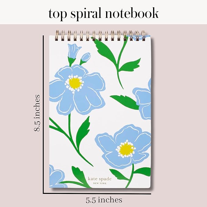 kate spade new york Small College Ruled Notebook, Top Spiral Notebook with 112 Pages, 8.5" x 5.5" Writing Pad, Sunshine Floral