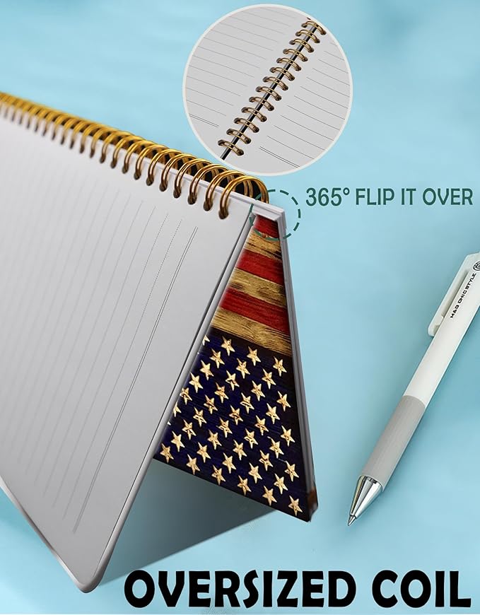 Spiral Journal Notebook for Women,A5 College Ruled Notebooks 6"x 8.4",120 Pages Lined Journal with Premium Thick Paper,Perfect for School Office Home Gifts(Wood American Flag)