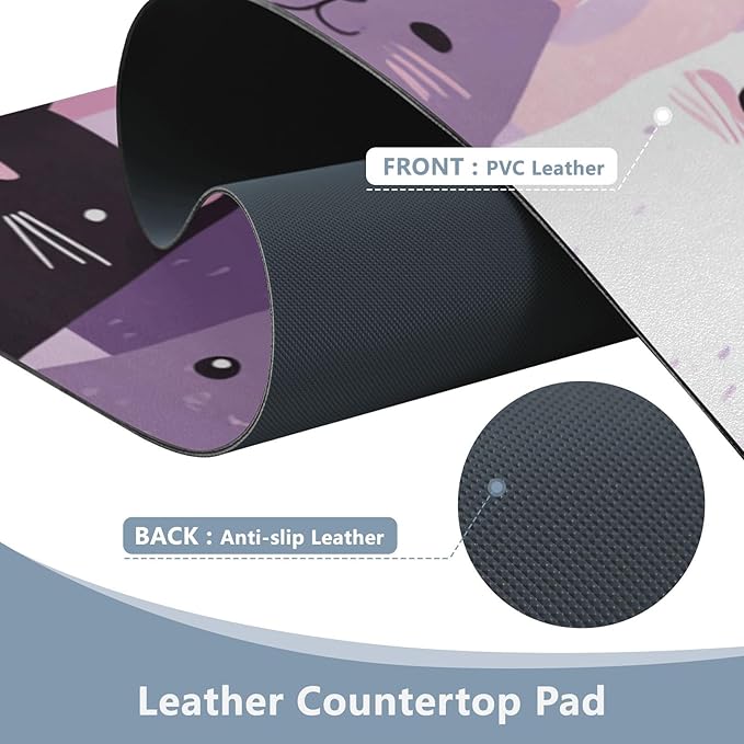 Mouse Pad Desk Mat Leather Desk Pad Large Gaming Desk Cover Protector Mat for Keyboard Computer Laptop Office Waterproof 35.4 x 16.5 Inch Pink and Purple Cats