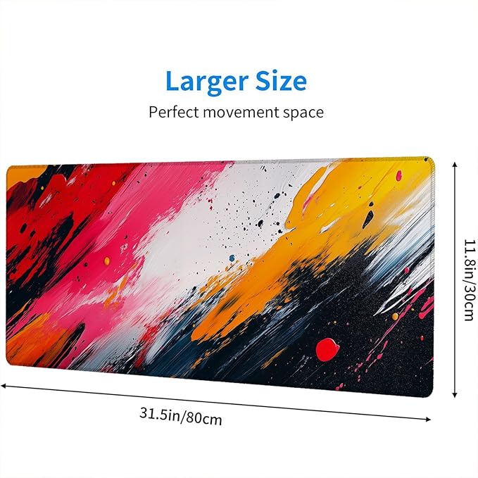 Abstract Paint Art Desk Mat Gaming Mouse Pad Colorful Red White Black Mouse Pad Large Mousepad Extended Laptop Keyboard Mat Gaming Desk Pad Mouse Mat Office Computer Keyboard Laptop Home 31.5"x11.8"