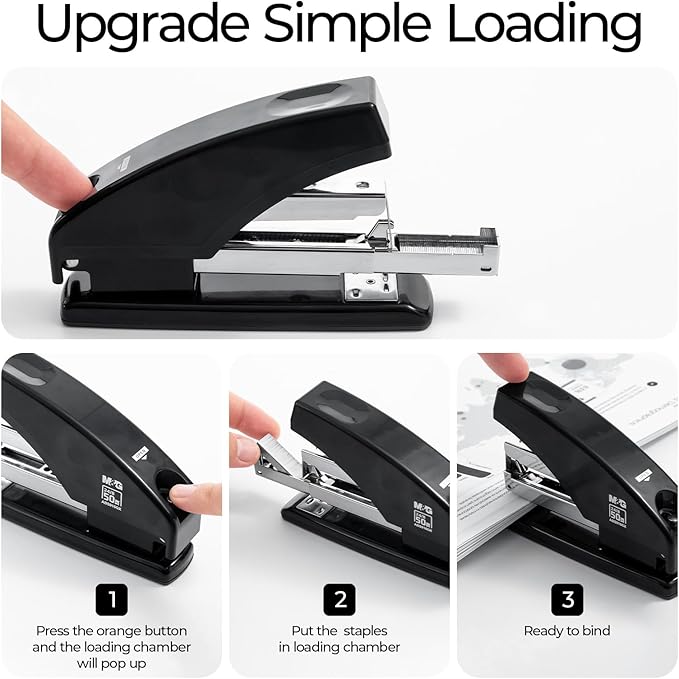 M&G Effortless Stapler for Desk, 50 Sheet Capacity, Heavy Duty Desktop Stapler with 1000 Staples & Staple Remover, One Finger Touch, Good for Office Home School, Black