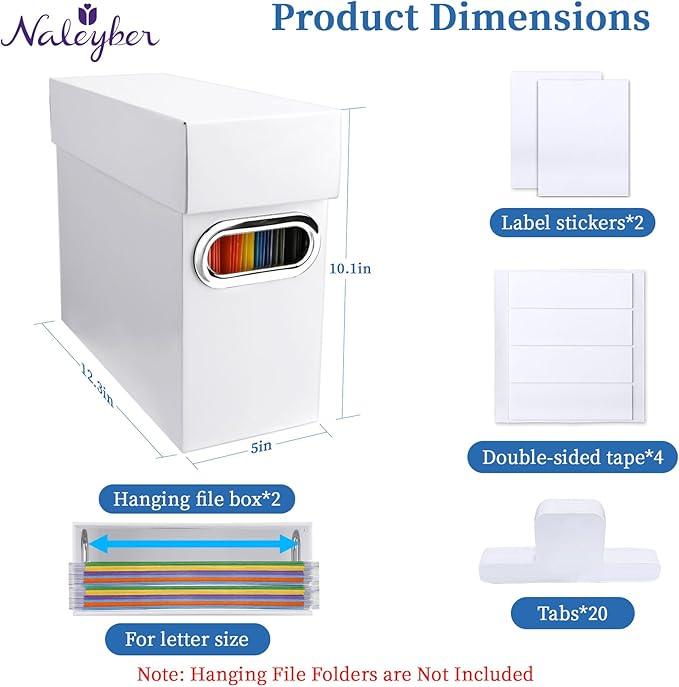 File Organizer Box with Lid, Collapsible Hanging File Folder Storage Boxes for Documents, Portable Filing Organizer for Office, Home, Classroom(White, 2 Pack)