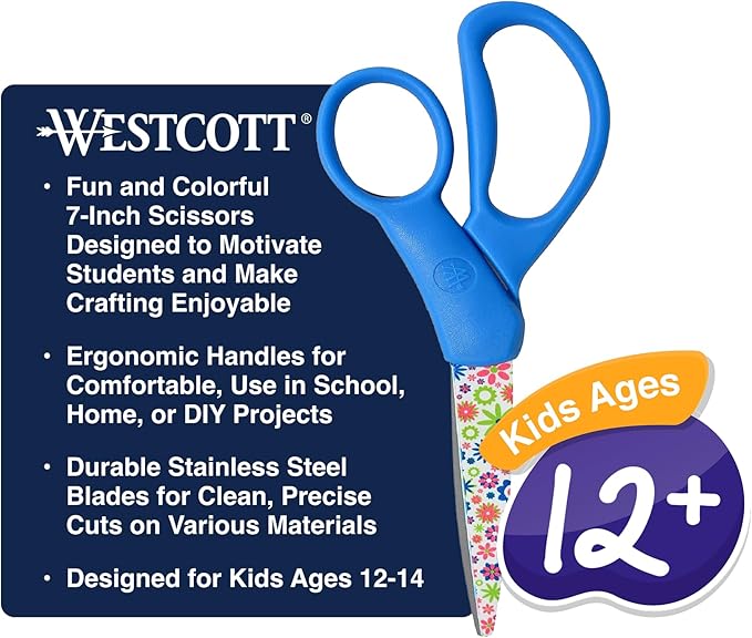 Westcott ‎16401 7-Inch Fun & Fashion Student Scissors For Office, Home, and School