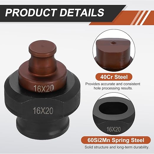 HARFINGTON Hydraulic Hole Punch Die 16x20mm Oval Hole 40Cr Steel Electric Punching Kit for MHP-20 JP-20 Electric Punching Machine, Burgundy & Black