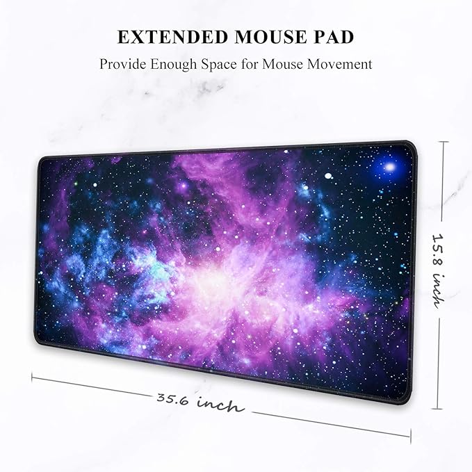 Auhoahsil Large Gaming Mouse Pad, Galaxy Theme XXL 35.4 x 15.7 in Desk Pad Stitched Non-Slip Rubber Long Computer Mousepad Thin Extended Full Size Desk Mat for Desktop, Laptop, Wireless Mice, Purple
