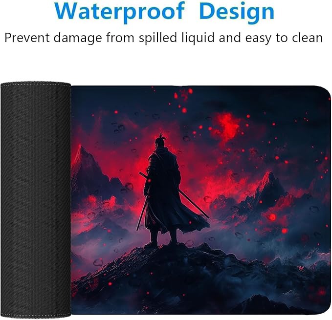Japanese Samurai Gaming Mouse Pad Desk Pad Red Blood Moon Anime Katana Extended Gaming Mouse Pad Mat with Stitched Edge Non-Slip Base Big Mouse Pad Office Computer Keyboard Laptop Home 31.5"x11.8"