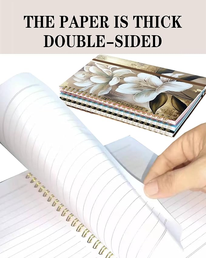 Spiral Journal Notebook, A5 Cute Notebooks for Women Men, College Ruled Hardcover Notebook for Work & Note Taking, 60 Pages Double-Wire Journals for Writing, Cute Glitter Flowers