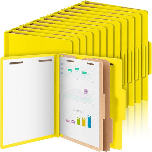 24 Pcs Classification Folders Letter Size Bulk - 2 Dividers Pressboard File Folder with 3. 5 Inch Expansion, 2 Prongs Fastener, Heavy Duty Office File Organizer for Teacher Medical (Yellow)