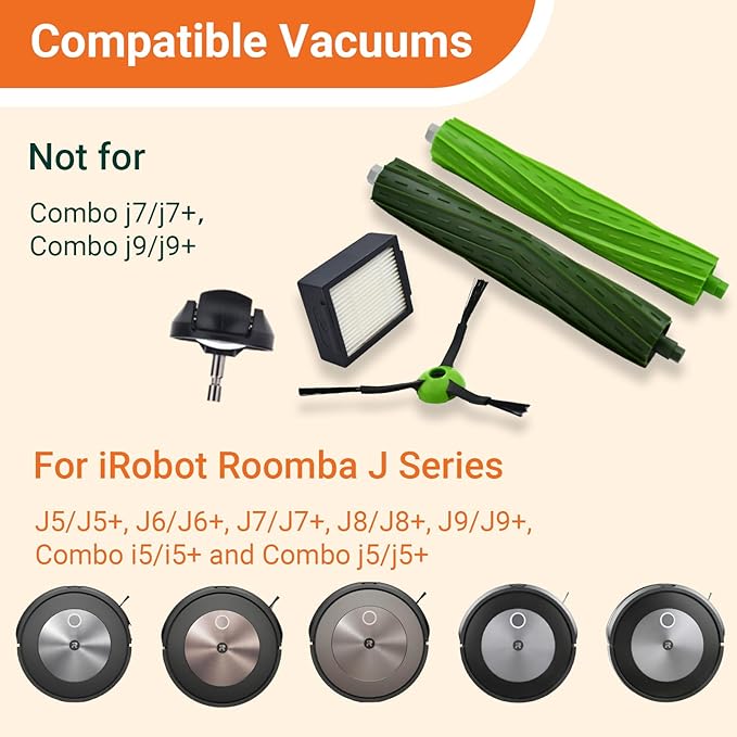 Yojolee Replacement Parts Compatible with iRobot Roomba J7 J7+ J5 J5+ J6 J6+ J8 J8+ J9 J9+ i e j series Vacuum Cleaner Accessories Kit,Front Caster Wheel,Rubber Brushes,3 HEPA Filters,6 Side Brushes