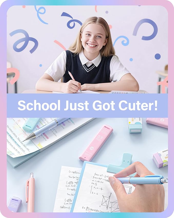 Four Candies Cute Mechanical Pencils 0.9 mm, Pencil Set with 360PCS Lead Refills & Pastel Erasers, School Supplies with Case