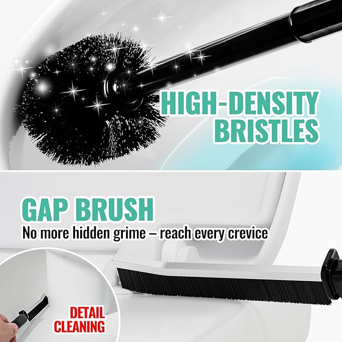 3PACK 3 in 1 Toilet Brush and Plunger Set with Crevice Cleaning Brush, Toilet Plunger and Brush Set with Extra Long Handle, Plungers for Bathroom Accessories, Abrasive Spiral Brushes Black