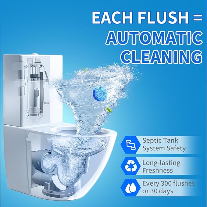 Bayimkleenr Automatic Toilet Cleaner Tablets, Septic Tank Safe, Removes Hard Water Rings and Stains, Deodorizes, Fresh Scent Toilet Tank Cleaner for Bathroom-(30 PACK)