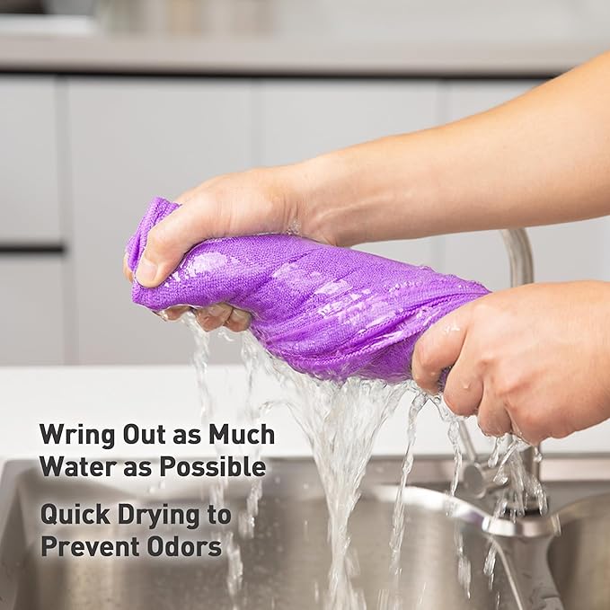 Purple Microfiber Cleaning Cloth, Ultra Soft Absorbent Microfiber Cleaning Rags for Housekeeping Cleaning Supplies, Lint Free Reusable Cleaning Cloths for House Washable, Pack of 12