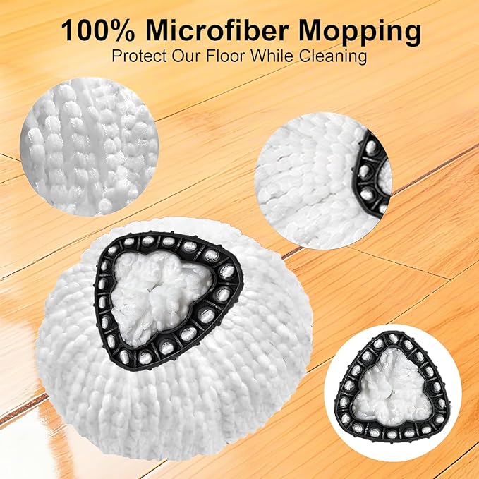 Mop Head Replacements Compatible with O-Cedar EasyWring 1-Tank System, 6 Durable Microfiber Replacement Mop Heads and 1 Triangular Base for Hardwood, Tile & Laminate Floors, Washable & Reusable
