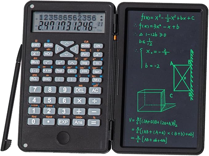 Scientific Calculator with Writing Pad, 240 Computing Functions, Foldable Case, HD Screen, Anti-Deletion Lock & One-Click Clear, Perfect for School, Finance & Engineering (Black)