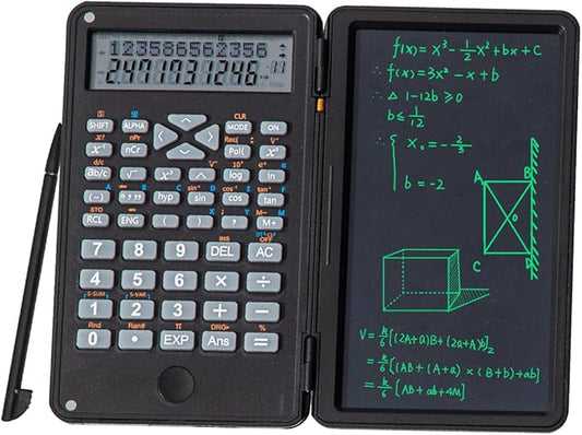 Scientific Calculator with Writing Pad, 240 Computing Functions, Foldable Case, HD Screen, Anti-Deletion Lock & One-Click Clear, Perfect for School, Finance & Engineering (Black)
