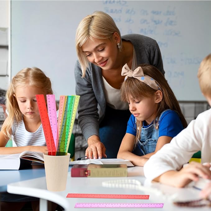 120 Pack 12 Inch Plastic Rulers Bulk for Back to School Supplies Flexible Transparent Assorted Color Ruler with Centimeters and Inches for Office Usage (6 Colors)