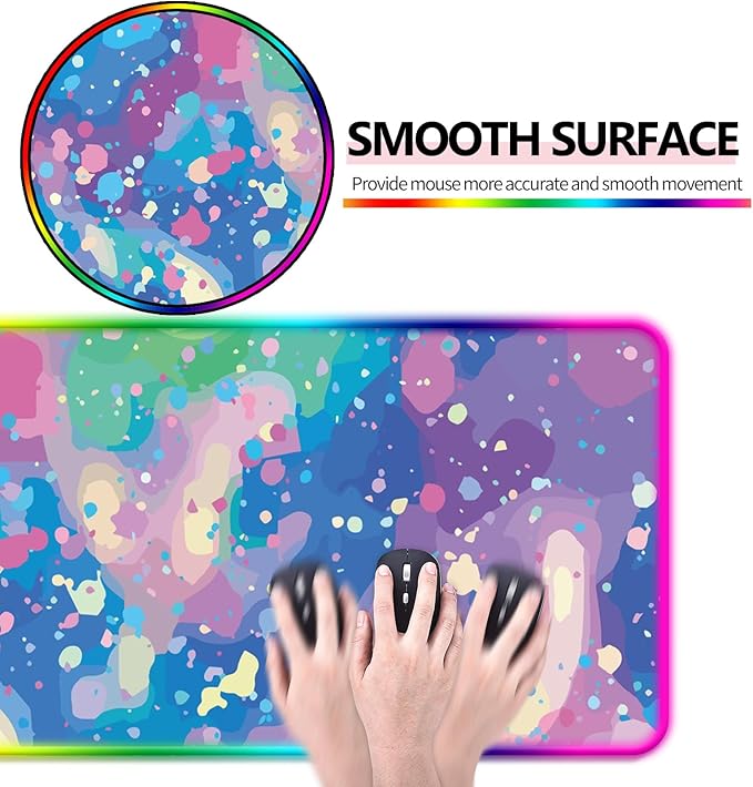 RGB Pretty Abstract Blue Gaming Desk Mat, Computer Keyboard Large Extended Long LED Mouse Pad for Office and Home, XL (W14)