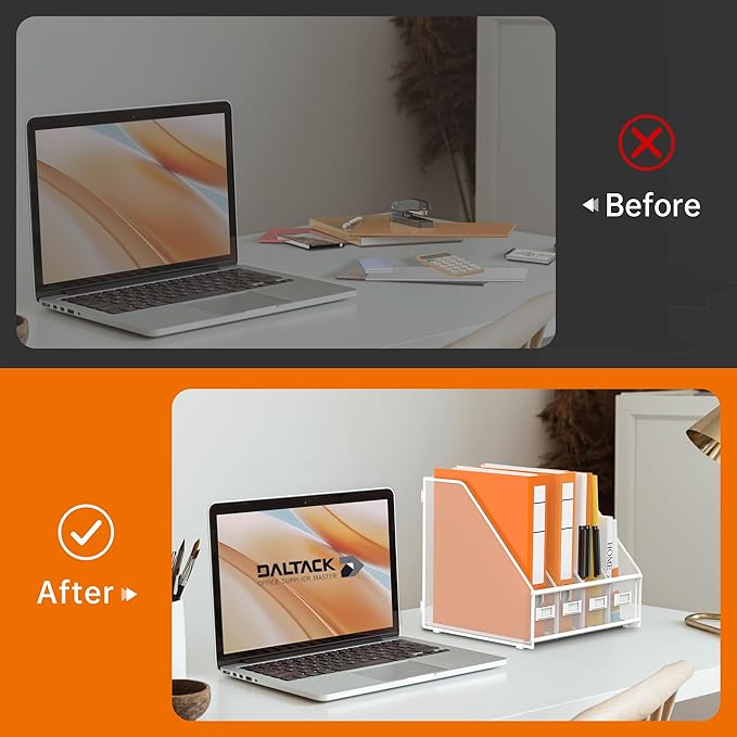 DALTACK Desk Organizers Metal Magazine File Holder with 4 Vertical Compartments Folder Storage Binder Organizer for Office Home School Organization, White