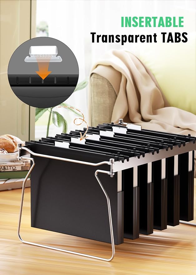 Extra Capacity Plastic Hanging File Folders,12 Pack Reinforced Hang Folder, Heavy Duty 1 Inch Expansion, Filing Cabinet Folders Letter Size for Bulk Files/Medical Charts, Black