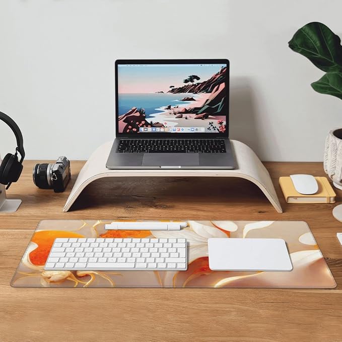 Desk Pad,Office Desk Mat 31.5"×11.8" Large Gaming Mouse Pad,Extended Computer Mouse Pad,Waterproof Thick Big Mouse Pads with Non-Slip Rubber Base Office Home White Golden Marble Flower