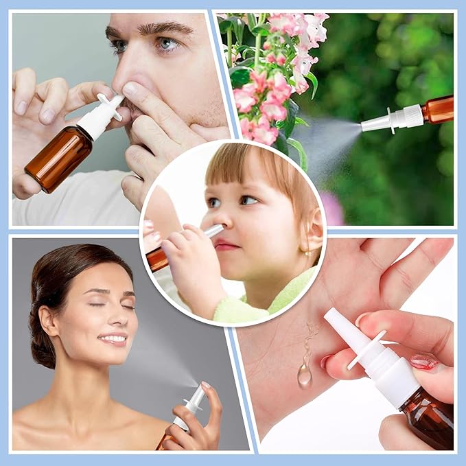 20 Pcs Nasal Spray Bottle, 10ML/0.35OZ 12Pcs Glass Brown Nasal Spray Bottles Empty with 4 Pcs Funnels and 4 Pcs Labels